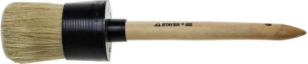 Малярная кисть STAYER UNIVERSAL 40 мм пластмассовый корпус светлая натуральная щетина деревянная ручка все виды ЛКМ круглая кисть (0141-40)