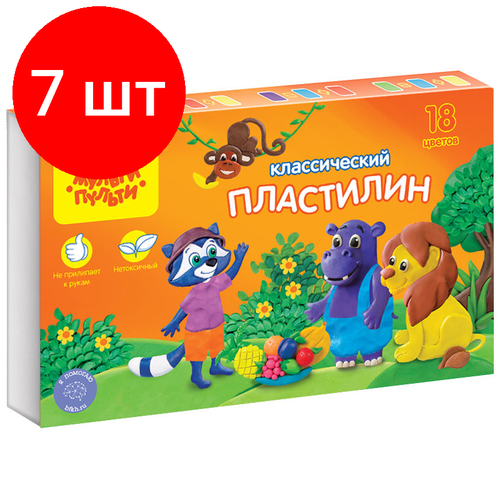 Комплект 7 шт, Пластилин Мульти-Пульти Приключения Енота, 18 цветов, 360г, со стеком, картон мульти пульти учим цвета рк 16368 12 6х8 7 см