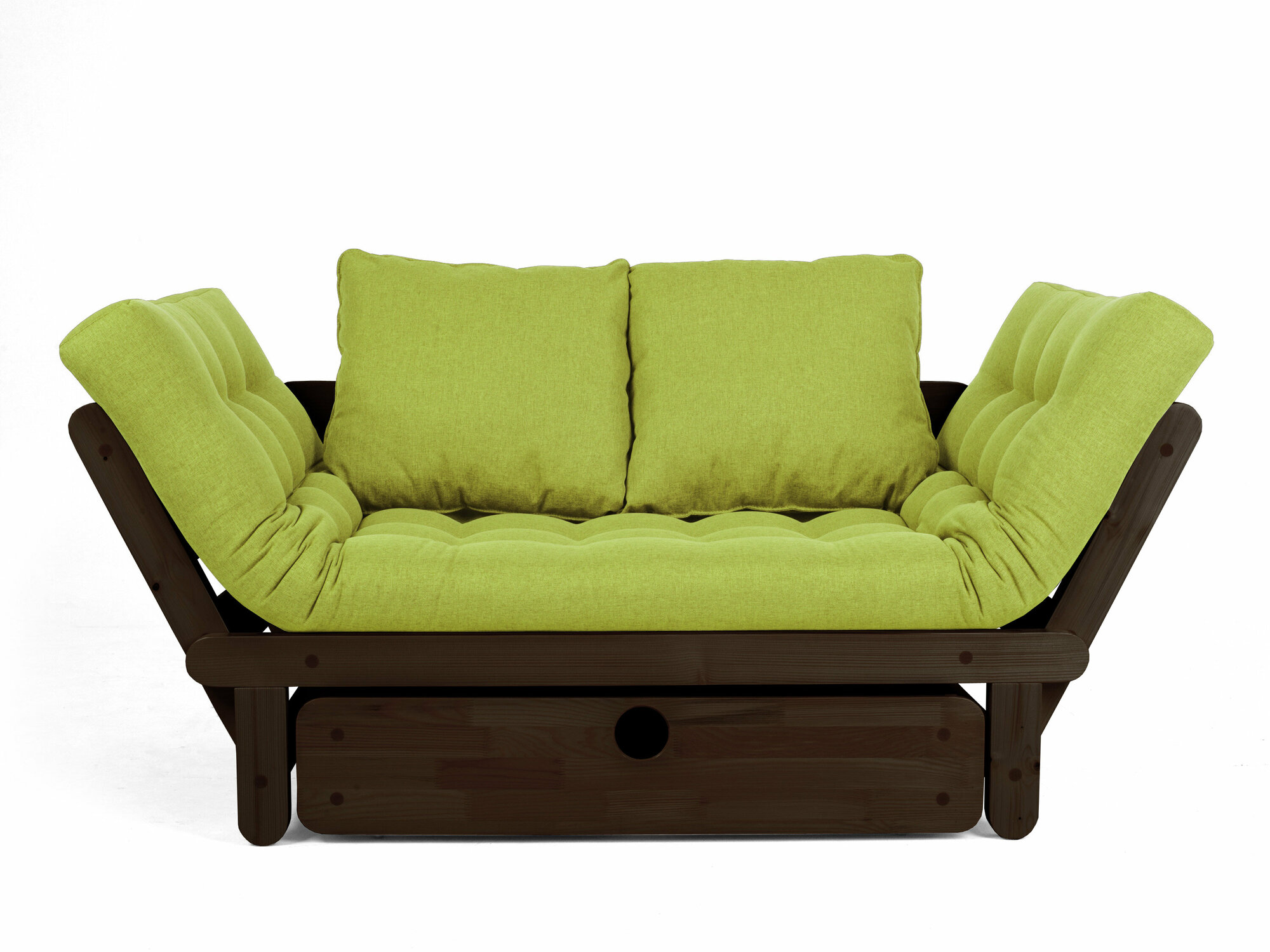 Садовый диван сламбер BOX-С, зеленый-венге, рогожка, двухместный, массив дерева, в офис, в салон красоты, на ножках, скандинавский лофт