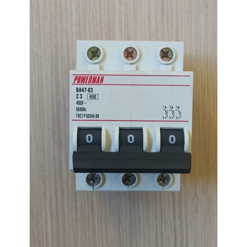 Автоматический выключатель 3А 3Р Powerman 368₽