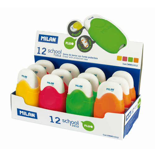 фото Ластик "milan" с защитной крышкой school 1012 fluo cmms1012