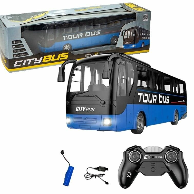 Автобус на пульте управления игрушка на радиоуправлении для мальчиков со светом синий