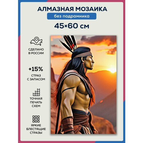 Алмазная мозаика 45x60 Индеец без подрамника алмазная мозаика 45x60 краб красный без подрамника