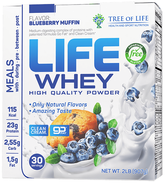 Сывороточный протеин для набора массы, казеин Лайф Вей, Life Whey Protein Черничный маффин, 907 гр, 30 порций