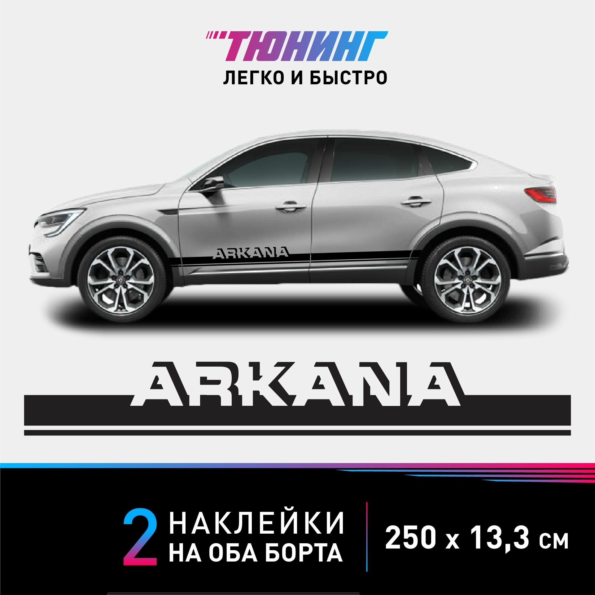 Наклейки на авто Renault Arkana (Рено Аркана) - черные полосы на авто на ДВА борта