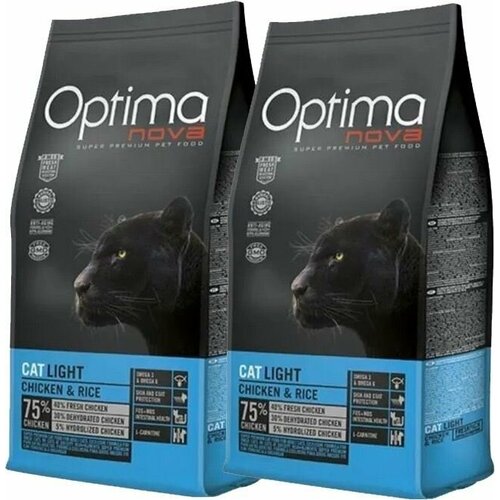 Корм сухой Optima Nova Cat Light Chicken & Rice 2 кг+ 2 кг для кошек склонных к избыточному весу (курица и рис) низкозерновой