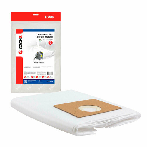 Мешок для пылесоса Ozone CP-2805 20 л к моделям NT 201NT 200T 200 синтетическая ткань для сухой и влажной уборки 5 шт 2466₽