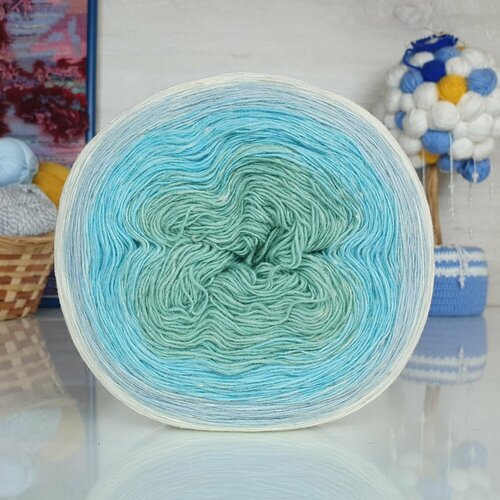 Пряжа Рассказовская Ангорка колор, бело-мятно-бирюзовый - 28_2, 95% шерсть ангорской козы, 5% акрил, 2 мотка, 250 г, от 700 м.