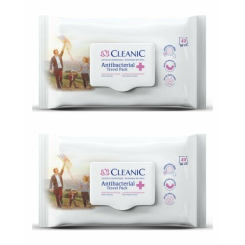 Cleanic Влажные салфетки Antibacterial Travel, освежающие, 40 шт, 2 упаковки