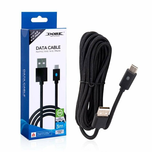 USB Type-C кабель DOBE с индикатором для зарядки геймпадов PS5, Xbox Series X/S и Nintendo Pro Controller, Charging Cable, 3 м (DOBE TY-0803B) зарядный кабель для ps5 xbox series xbox one nintendo switch ty 0803 dobe 3м