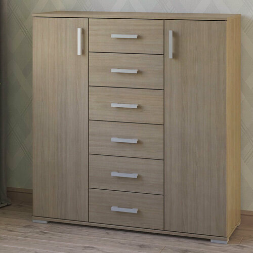 Изображение товара Широкий двухдверный комод с 6 яшиками МагМебель №46 ясень шимо светлый