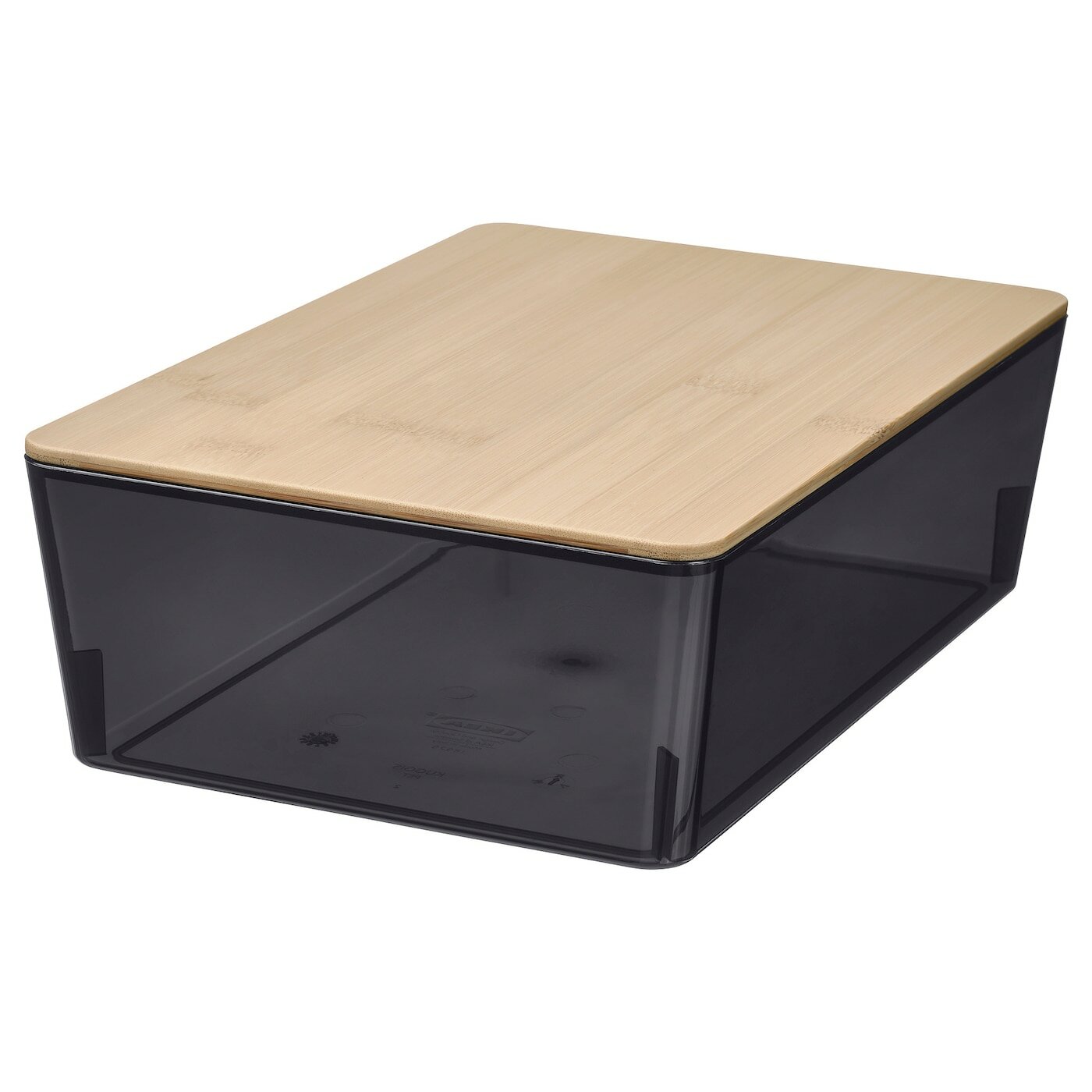 Уценка Коробка с крышкой IKEA KUGGIS, черный/бамбуковая, 18x26x8 см
