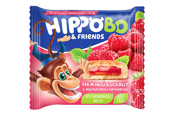 «HIPPO BONDI & FRIENDS», бисквитное пирожное с малиновой начинкой, 32 г (упаковка 12 шт.)