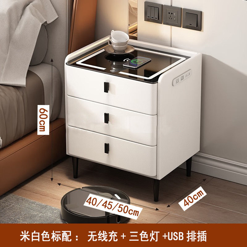 фото Прикроватная тумбочка, с беспроводной зарядкой, из цельного дерева, с аудио замком, 50см