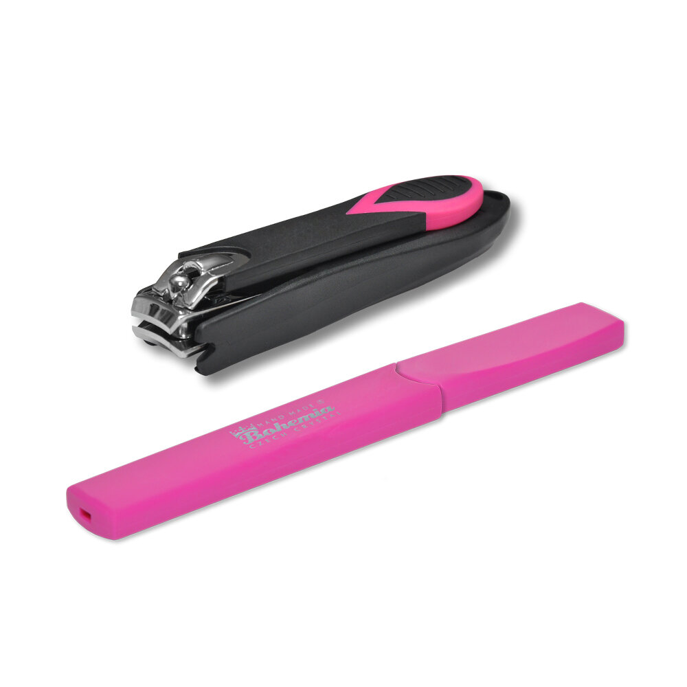 Пилка для ногтей BOHEMIA Czech Glass Nail Files стеклянная и книпсер, набор малиновый, 128439