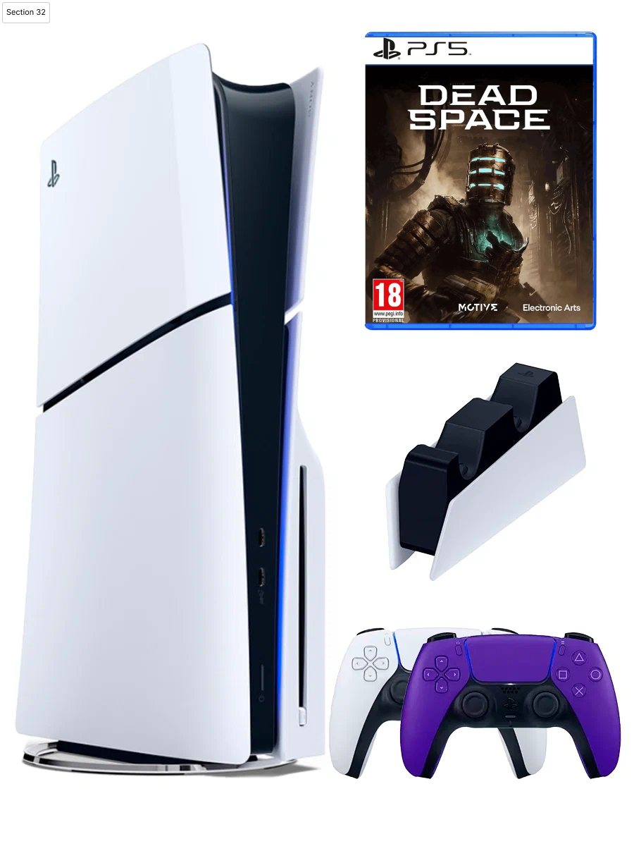 PS5 (ПС5) Игровая приставка Sony PlayStation 5 Slim disk+2-й геймпад(фиолетовый)+зарядное+Dead Spase , 1000 ГБ