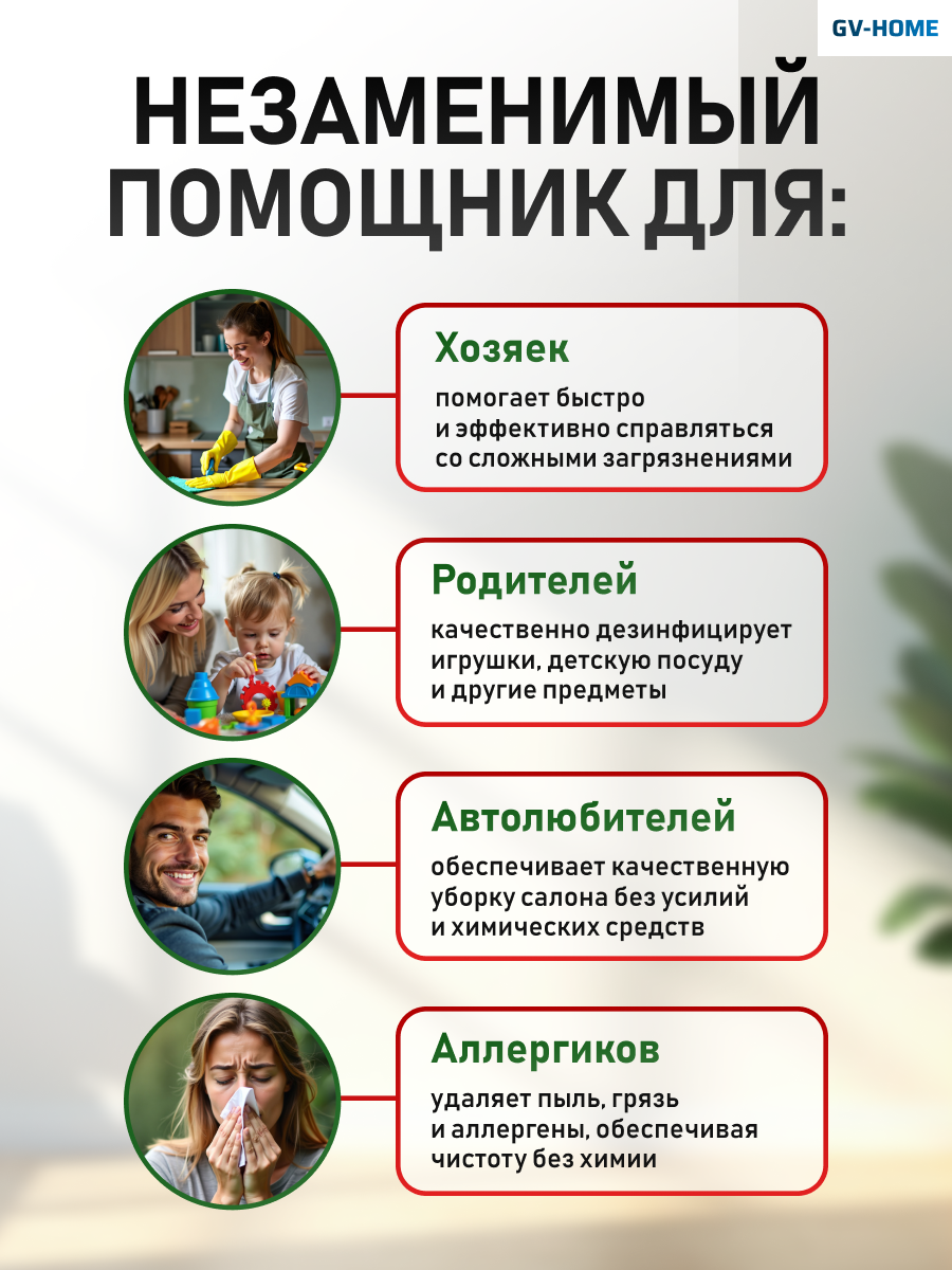 Мощный пароочиститель для дома GV-HOME, парогенератор для уборки — фото 1