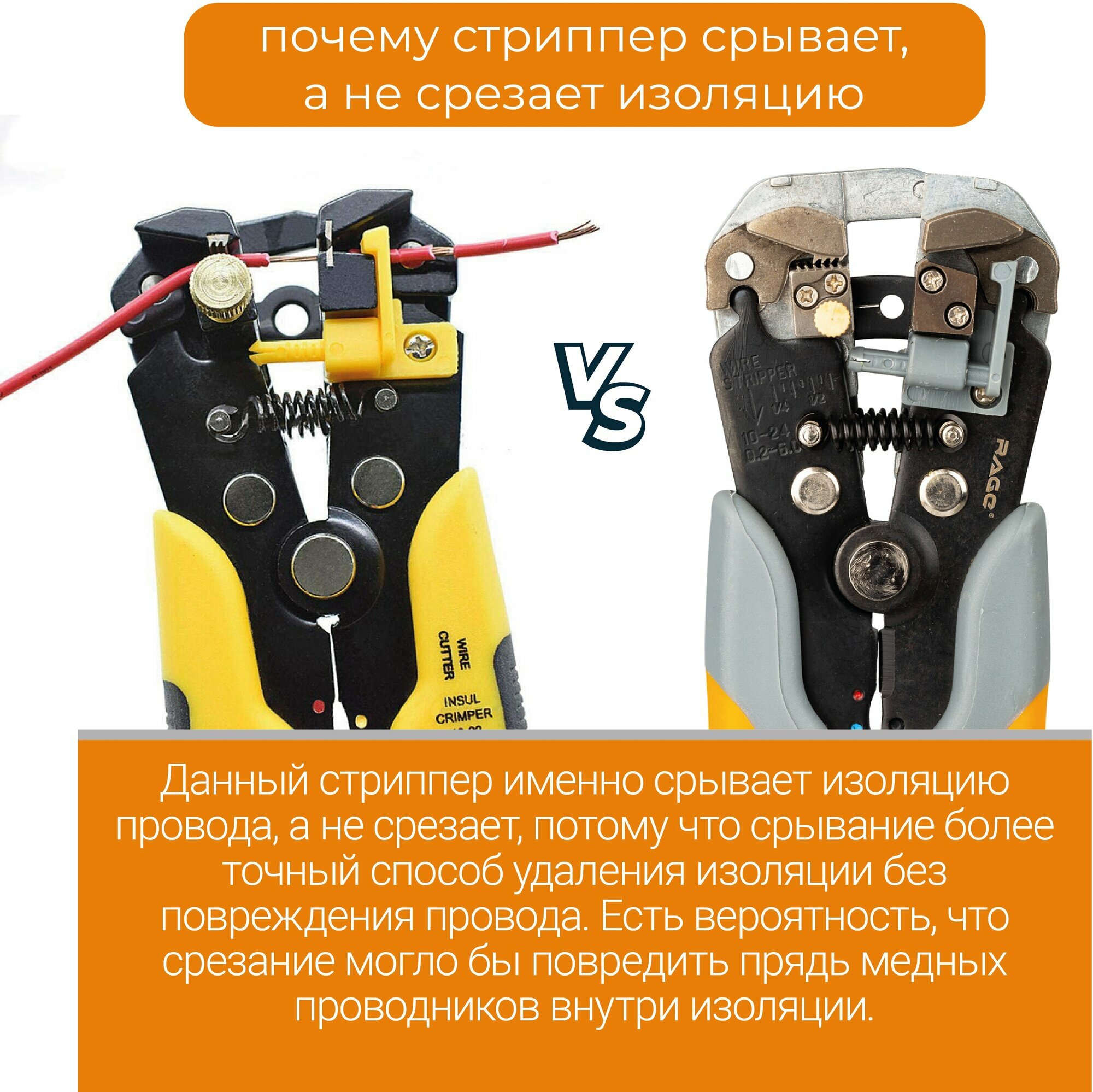 Стриппер VIRA RAGE 312106, для кабелей, углеродистая сталь, двухкомпонентные рукояти — фото 1