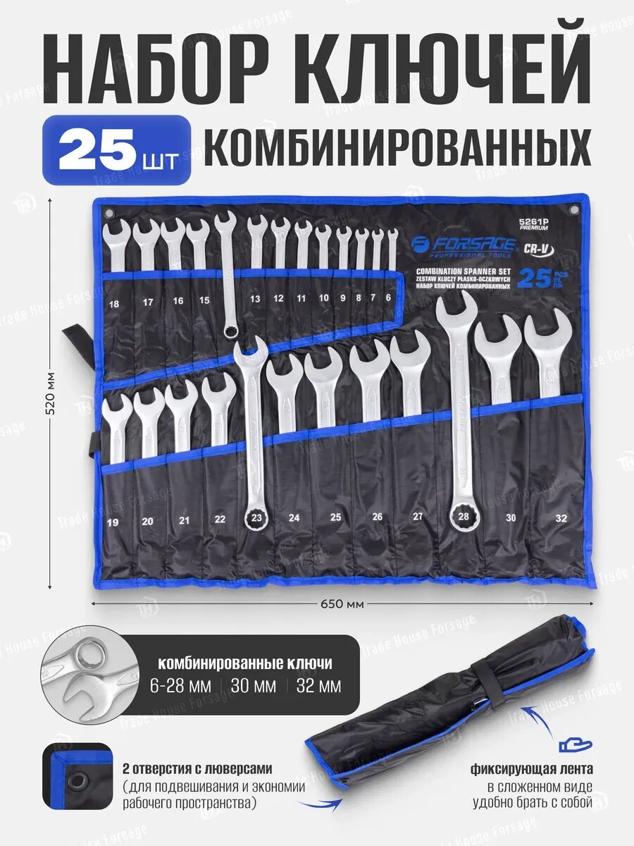 Набор ключей комбинированных 25 предметов