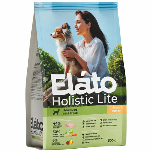 Корм Elato Holistic Lite для собак мелких пород с курицей и индейкой, 500 г