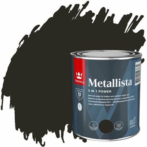 фото Краска по металлу и ржавчине tikkurila metallista глянцевая (0,8л) черный