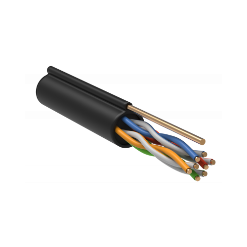 LAN U/UTP 4x2x24AWG (0, 51 мм) кат.5е (305 м) PE + трос (черный) Пожтехкабель СКС (202-013)
