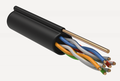 Изображение товара LAN U/UTP 4x2x24AWG (0,51 мм) кат.5е (305 м) PE + трос (черный) Пожтехкабель СКС (202-013)
