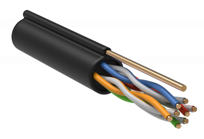 LAN U/UTP 4x2x24AWG (0,51 мм) кат.5е (305 м) PE + трос (черный) Пожтехкабель СКС (202-013)