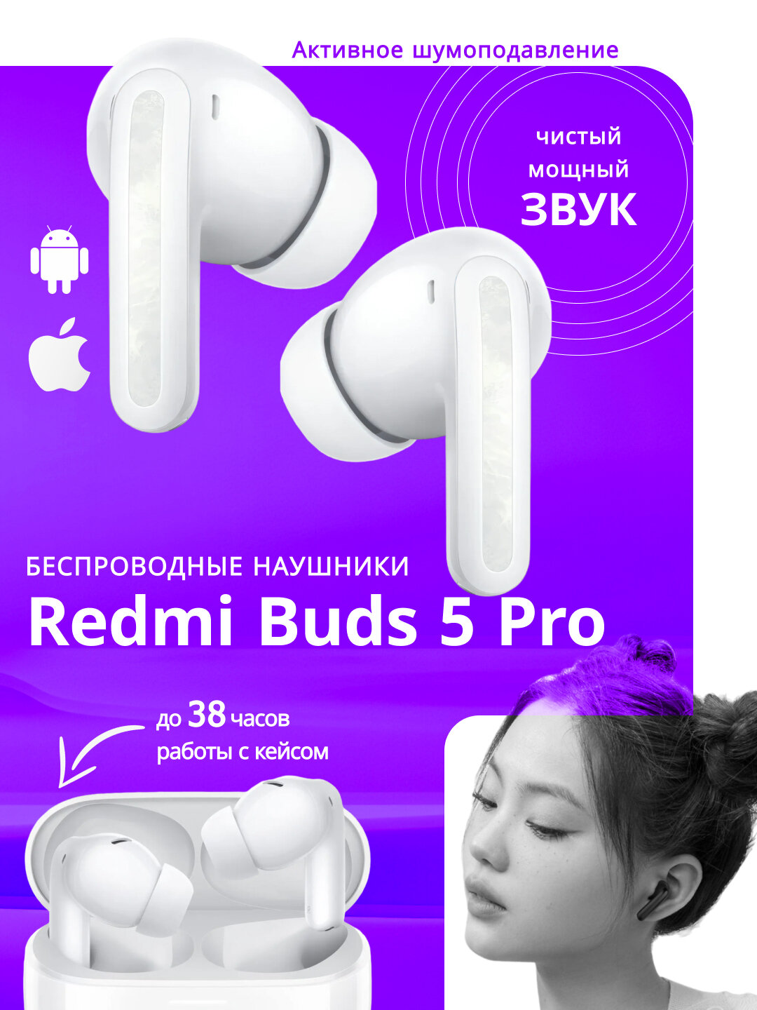 Беспроводные наушники Bluetooth Redmi Buds 5 Pro, для iPhone и Android, сенсорные