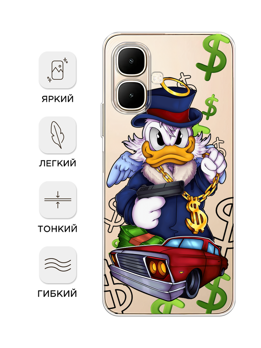 Чехол на Infinix Smart 10 / Инфиникс Смарт 10 с принтом Scrooge McDuck with a Gold Chain, прозрачный — фото 1