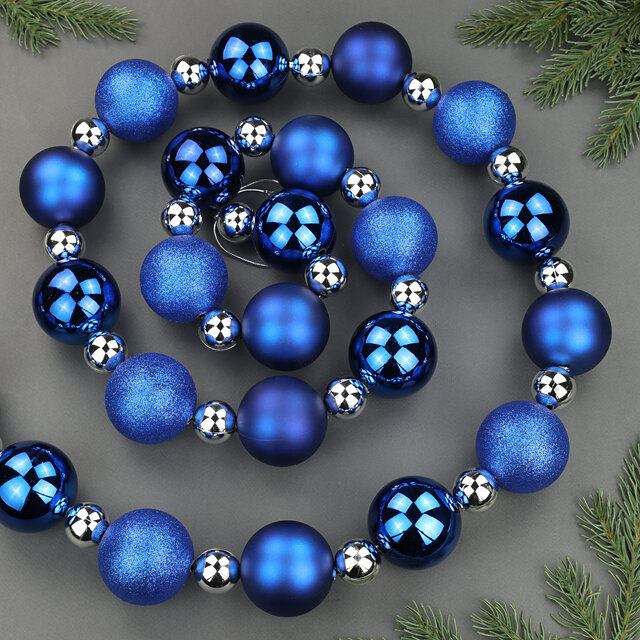 Winter Deco Бусы на елку Wellington 3-6 см, 210 см синие, пластиковые 3081146