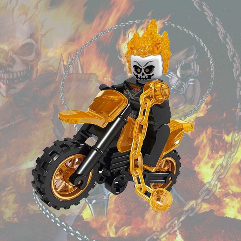Минифигурка Призрачный Гонщик и его Мотоцикл / Ghost Rider / Герои Марвел