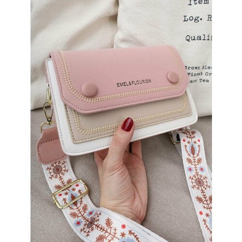 фото Сумка кросс-боди сумка emel&flourish, фактура пэчворк, матовая, гладкая, бархатистая, тиснение, розовый