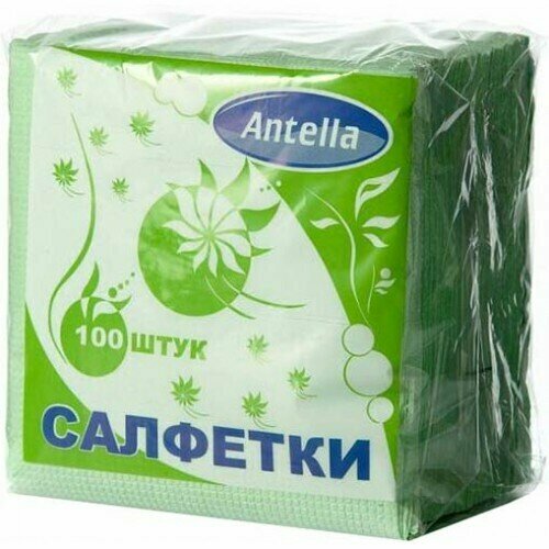 Салфетки бумажные Antella, 1-слойные, цвет зелёный, 24х24 см, 100 шт, 3 упаковки салфетки bella 1 бумажные 2 слойные пикник на даче 100 шт