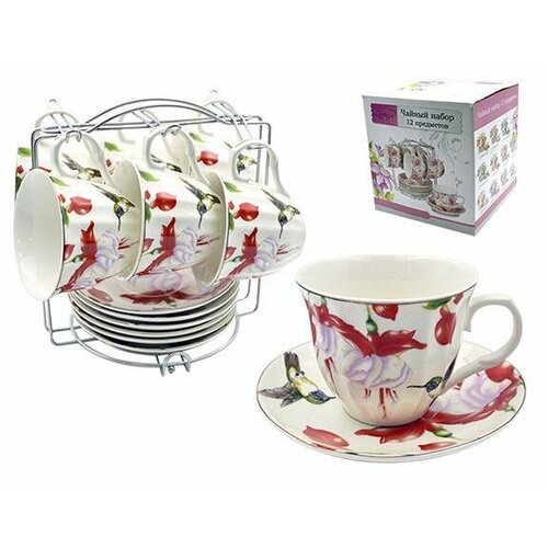 Набор чайный 12 пр. 230 мл, фарфор, мет/стойка С03-031 12М