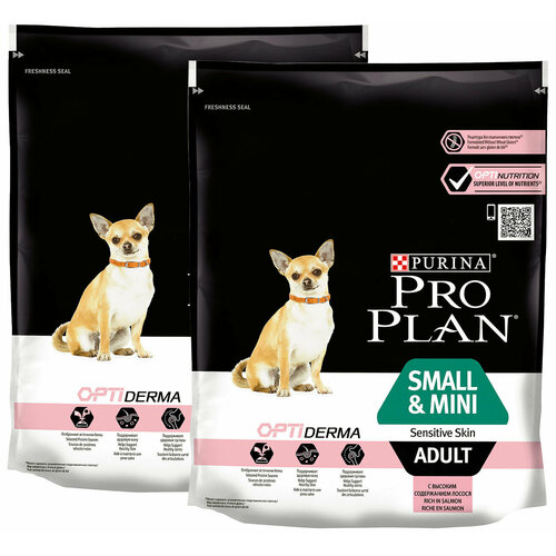 PRO PLAN ADULT DOG OPTIDERMA SMALL & MINI SENSITIVE SKIN для взрослых собак маленьких пород с чувствительной кожей с лососем и рисом (0,7 + 0,7 кг)