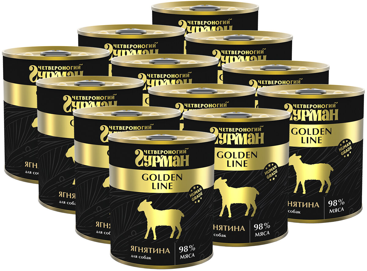 Четвероногий гурман GOLDEN LINE для взрослых собак с ягненком натуральным в желе (340 гр х 12 шт)