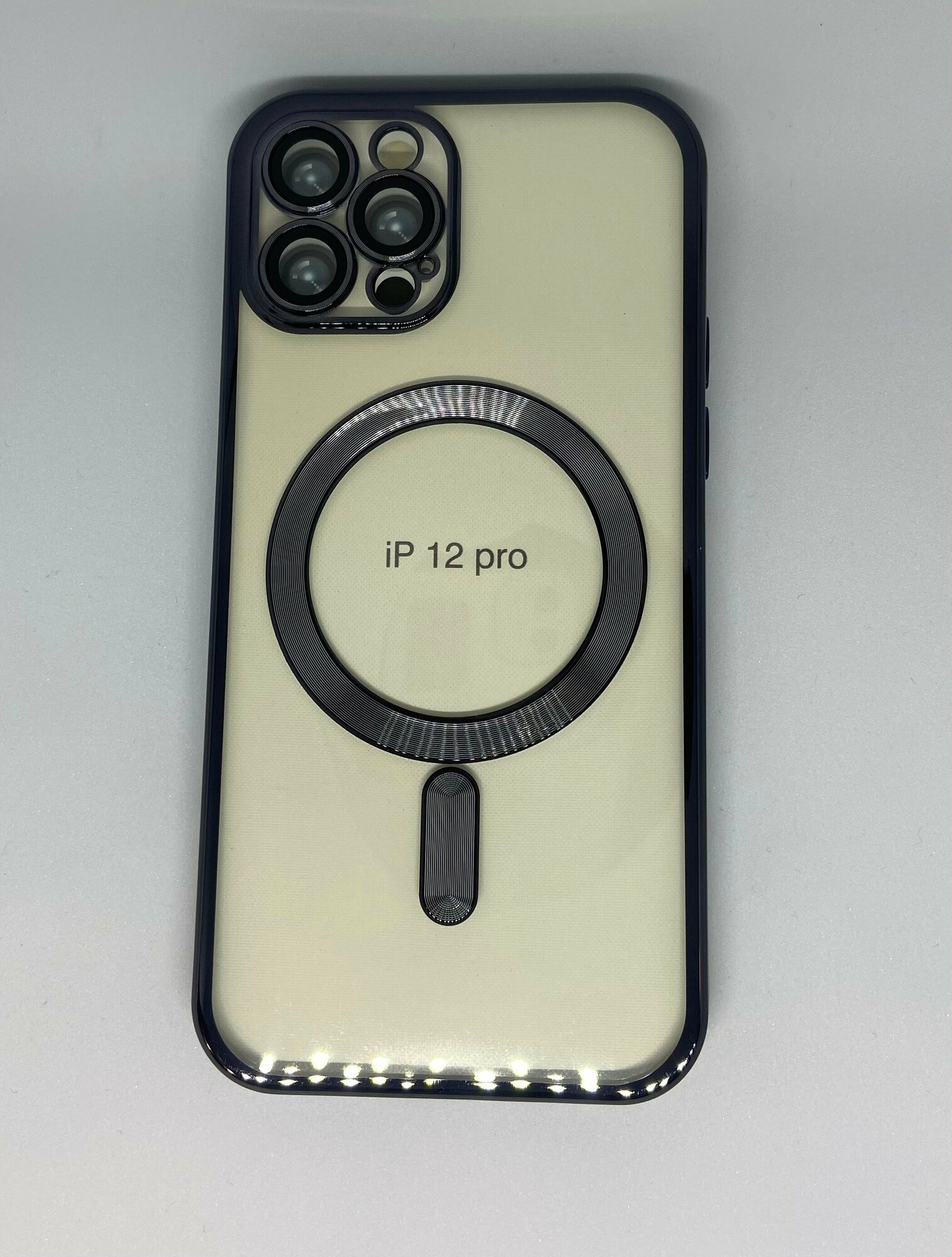 Чехол силиконовый на Apple iPhone 12 Pro Magsafe c защитой камеры Айфон 12 Про магсейф черный
