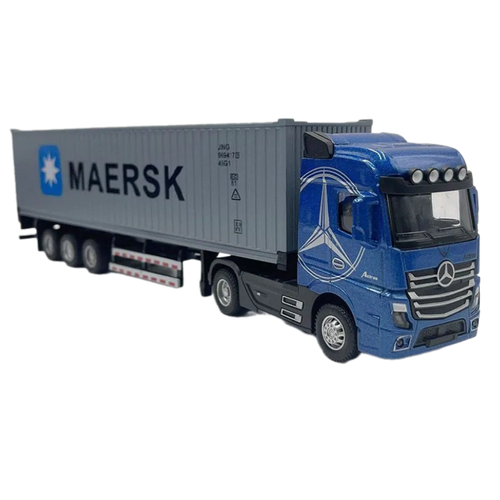 Модель грузовика тягач с прицепом-контейнером, серый, синий