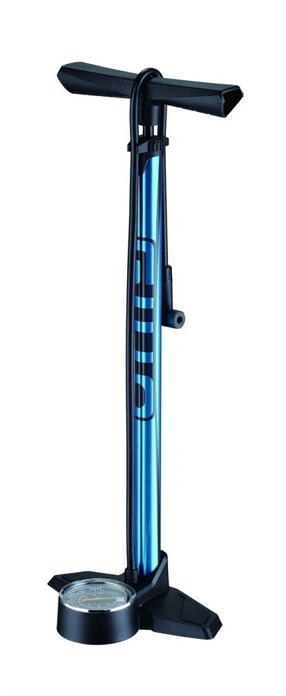 фото Насос для велосипеда Giyo GF-2430BLUE напольный алюминиевый со смарт-вентилем ECV, 12 атм/180psi, 3"-манометр, голубой анодированный, AV/FV