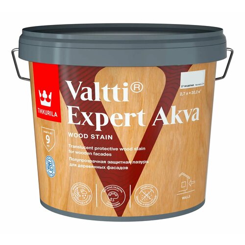 антисептик защитно декоративный tikkurila valtti expert akva полуматовый сосна 9 л Антисептик защитно-декоративный Tikkurila Valtti Expert Akva сосна полуматовый 2.7 л