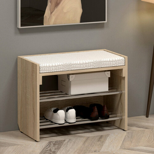 Обувница с сиденьем Уют, 60x30x45см, сонома/белый