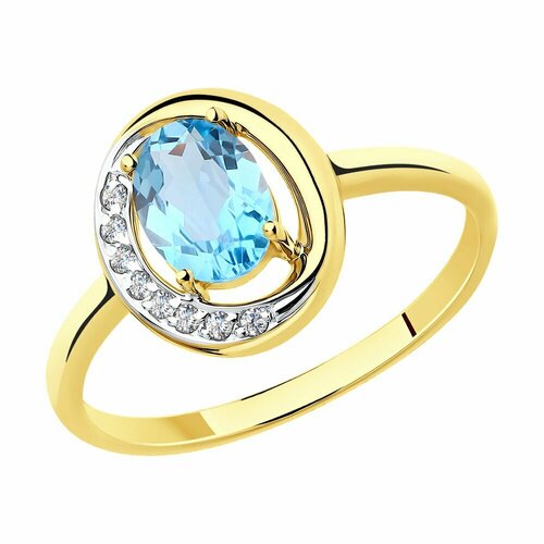 Кольцо Diamant, желтое золото, 585 проба, фианит, топаз, размер 18, золото 35 02 тонкое кольцо галочка из желтого золота с топазом