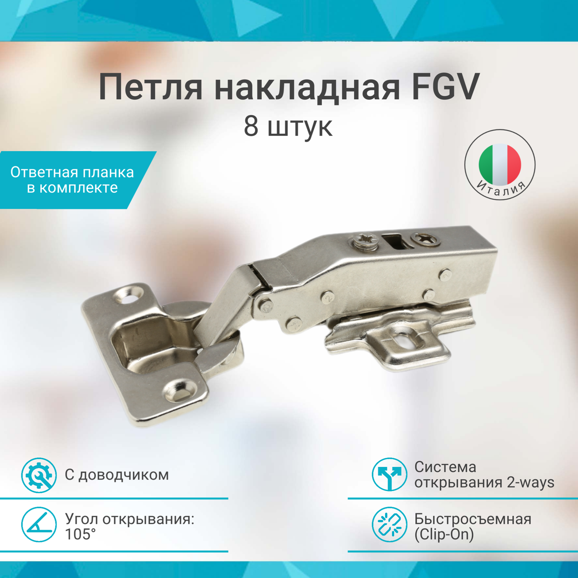 Петля FGV накладная Integra 2-Ways с доводчиком