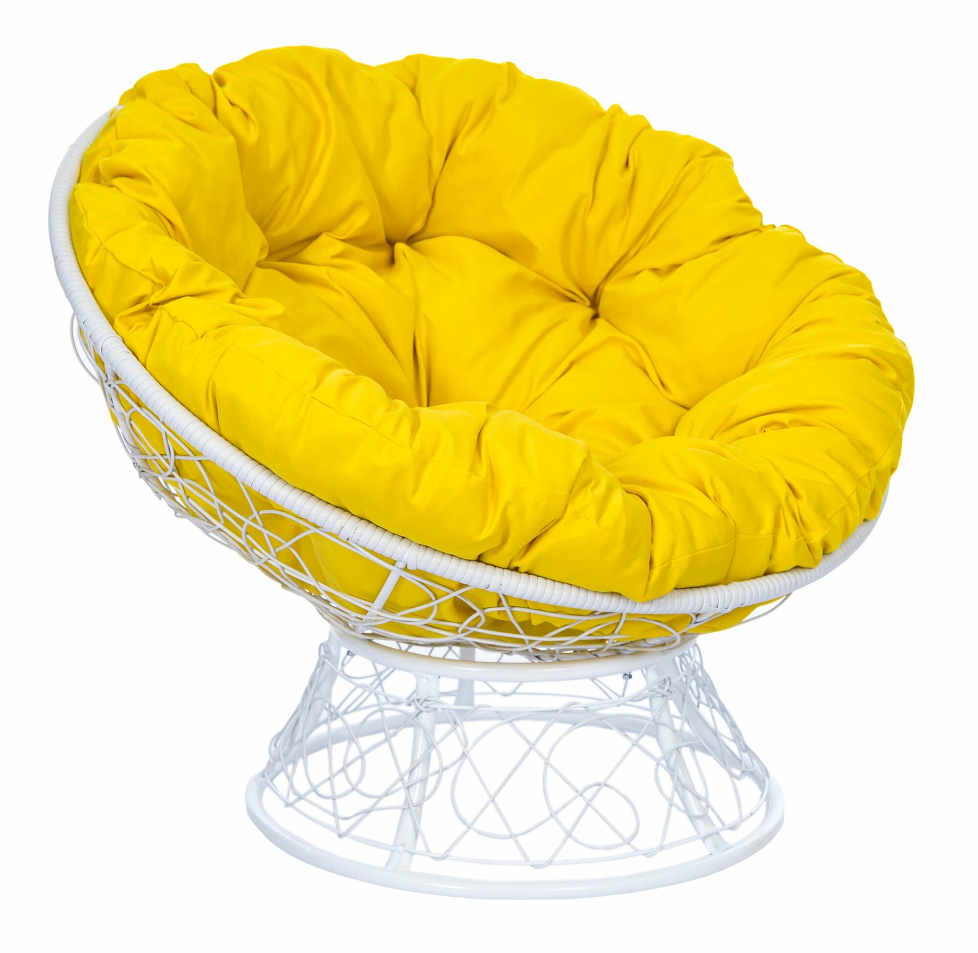 Кресло садовое папасан плюс белый + желтая подушка - фотография № 1