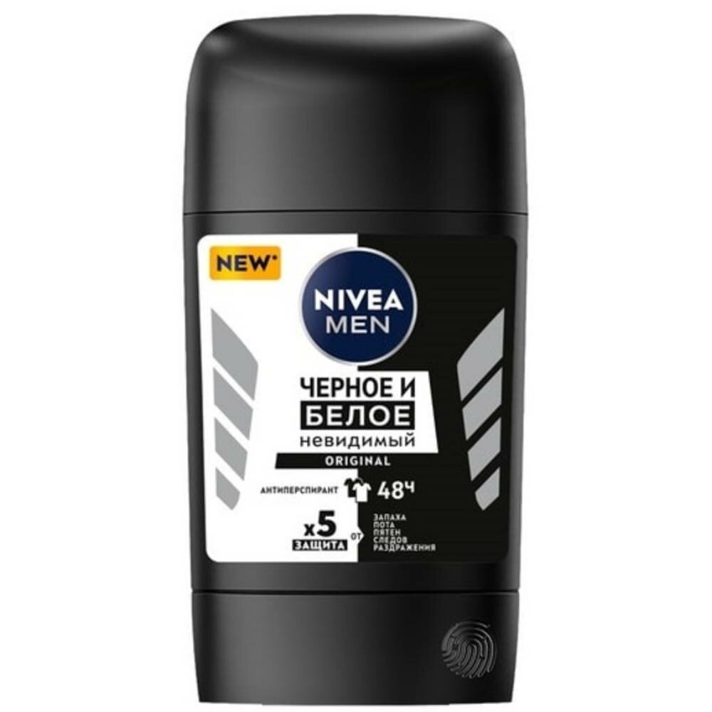 Антиперспирант мужской Nivea Men для черного и белого, 50 мл, стик