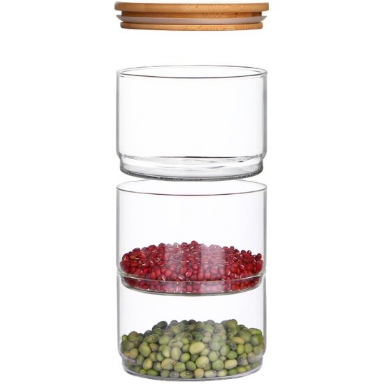 Банка для хранения Kimberly трехуровневая стеклянная с бамбуковой крышкой, 300 мл*3, 9779139