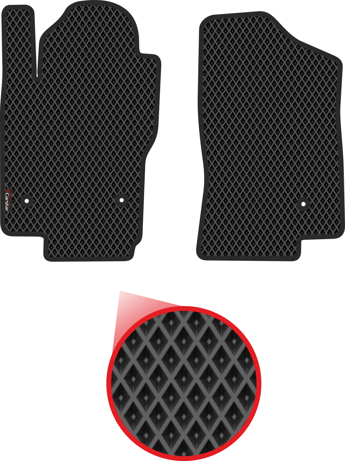 Передние коврики EVA для Nissan Pathfinder III (2004-2014), чёрные с чёрным кантом, ячейка - ромб