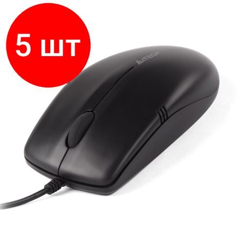 Комплект 5 штук, Мышь компьютерная A4Tech OP-530NUS черный (1200dpi) silent USB/3but