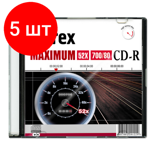 Комплект 5 штук, Носители информации CD-R, 52x, Mirex Maximum, Slim/1, UL120052A8S носители информации cd r 52x mirex maximum slim 1 ul120052a8s